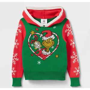 NEW Toddler Girl Dr Seuss The Grinch Green Holiday Hooded Pullover Sweater 18M